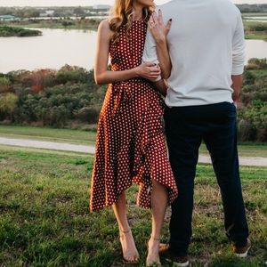 Satin Polka Dot Frill Detail Midi Dress